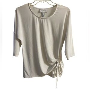 Joseph Ribkoff white pop over blouse cinch waist elbow sleeve Sz 6